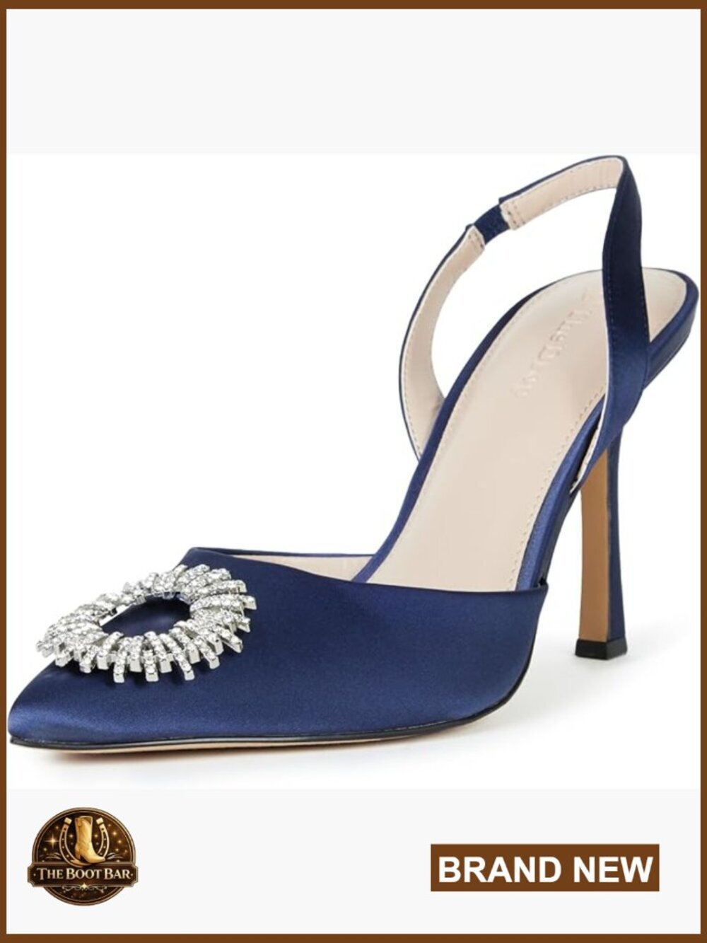 Pointed Toe Pumps with Rhinestone Embellishment, 3.7" Heel, Faux Leather
